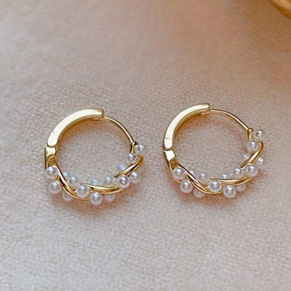Jewelry - Elegant Gold Plated Hoop Earrings with Pearl Inlays